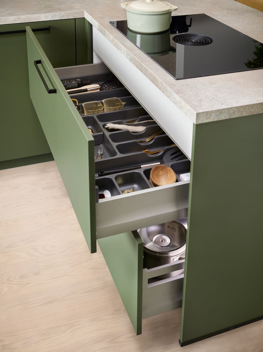 Keuken olijfgroen lades